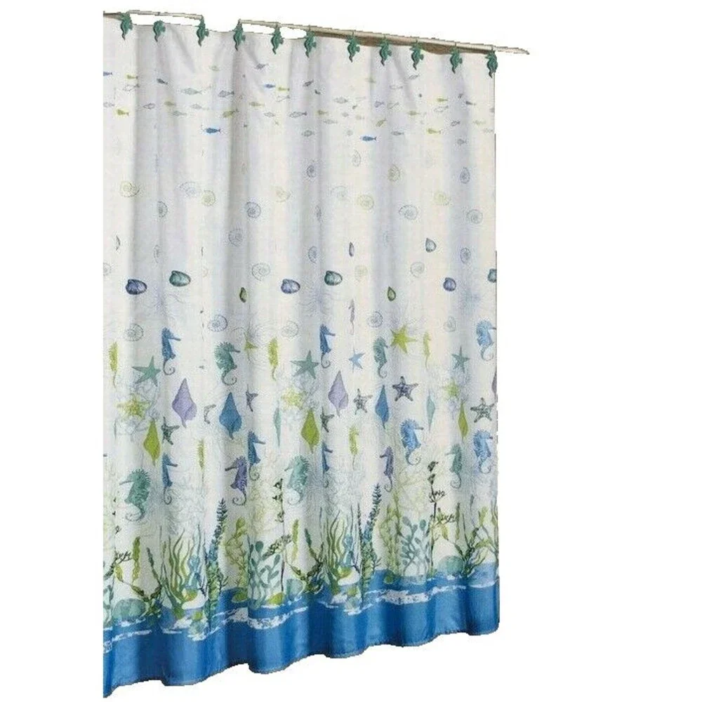 Caribbean Joe Shower Curtain Sea World Beach Summer House with Seahorse Hooks